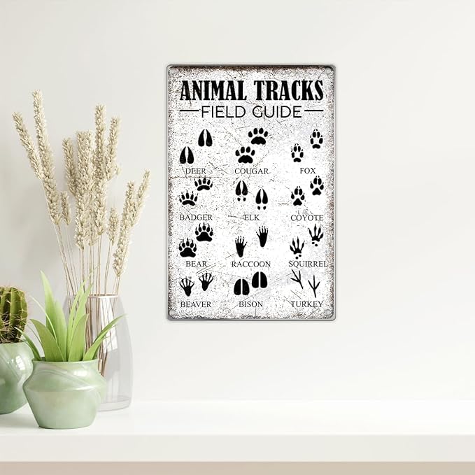 Animal Tracks Field Guide Metal Sign Educational Wall Art Decor For Home Cabin Lodge Rustic Nature Enthusiasts 8 x 12 Inch Vintage Kitchen Aluminum Outdoor Indoor