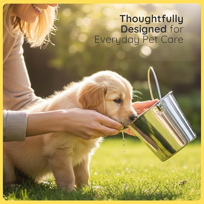 1 quart Heavy Duty Stainless Steel Round Bucket with Handle | 0.25 gal Sturdy Food & Water Bowl for Small Bird Dog Cat & Livestock | Fits kennel Crate Cage Farm | Hanging Utility Pet Pail