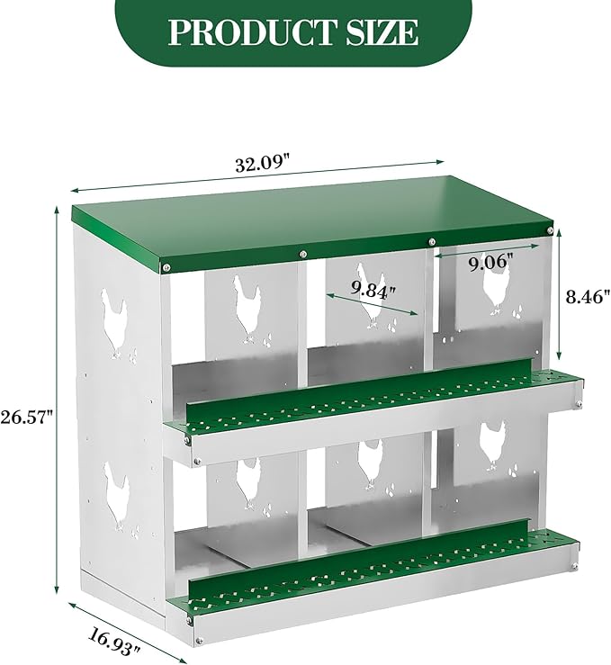 Chicken Nesting Boxes with Roll Away Egg Tray,6/8/10 Compartments, Steel Rustproof & Ventilated Laying Boxes for Hens, Chickens, Ducks, Easy-Clean Poultry Coop Accessories Stand/NO Stand