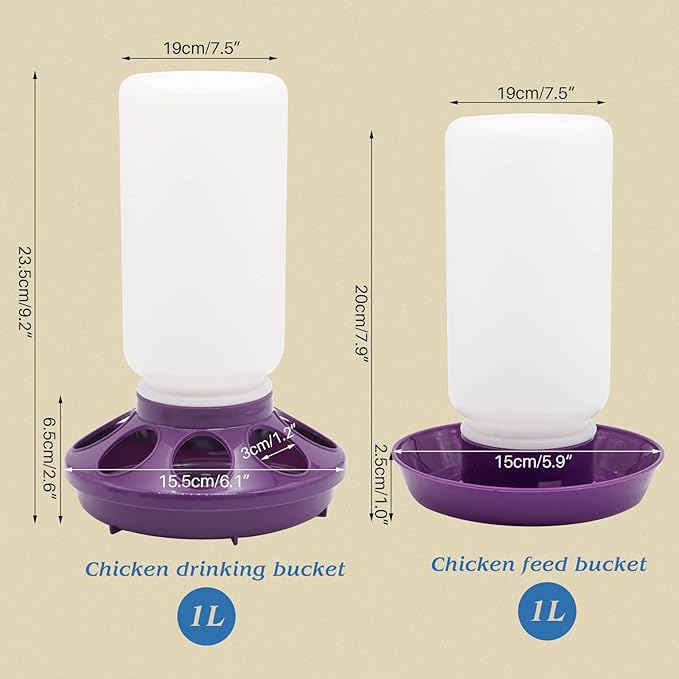 Chick Feeder and Waterer Kit - 1L Feeder and Waterer for Duck Brooder, Quail