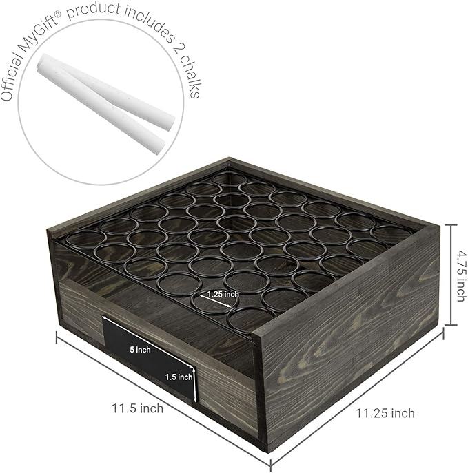 MyGift Vintage Gray Wood Egg Tray Holder with Black Metal, 2 Tier Egg Storage Tray with Erasable Chalkboard Label