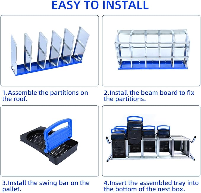 [10-Pack] Chicken Nest Box for Hens - Galvanized Steel Wall-Mounted or Freestanding Chicken Nest with Ventilation Holes - Poultry Box with Legs for Egg Laying (Blue)