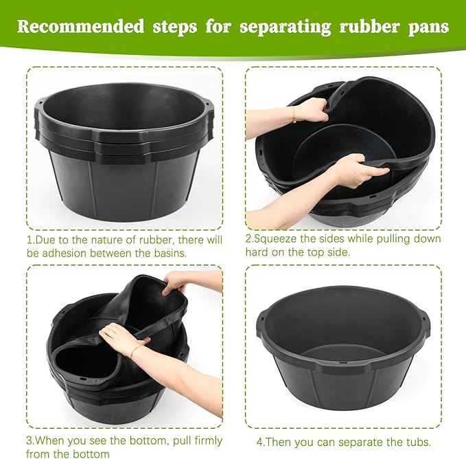 3Pcs Heavy Duty Rubber Feed Pan, 26 Quart/ 6.5 Gallon Rubber Tub Horse Feed Bucket, Durable Livestock Feeder Pan Dog Bowl Chicken Dust Bath Tub for Dogs Pig Goat Chicken Duck Farm Animal Feeding