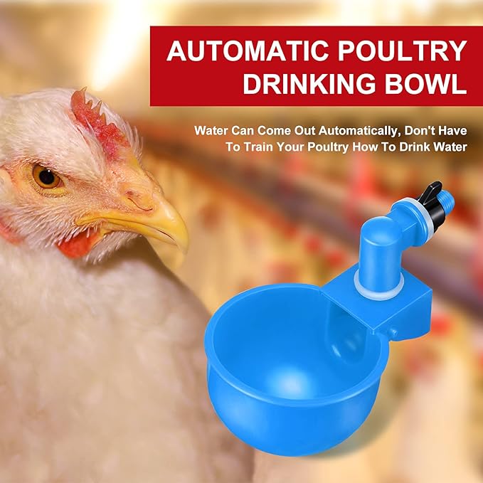 Patelai Chicken Water Cups, Chicken Waterer Cups Summer Water Feeder Cup 3/8 Inch Thread Automatic Filling Waterer Poultry Drinking Bowl for Duck Turkey Bunny(Blue,12 Pieces)