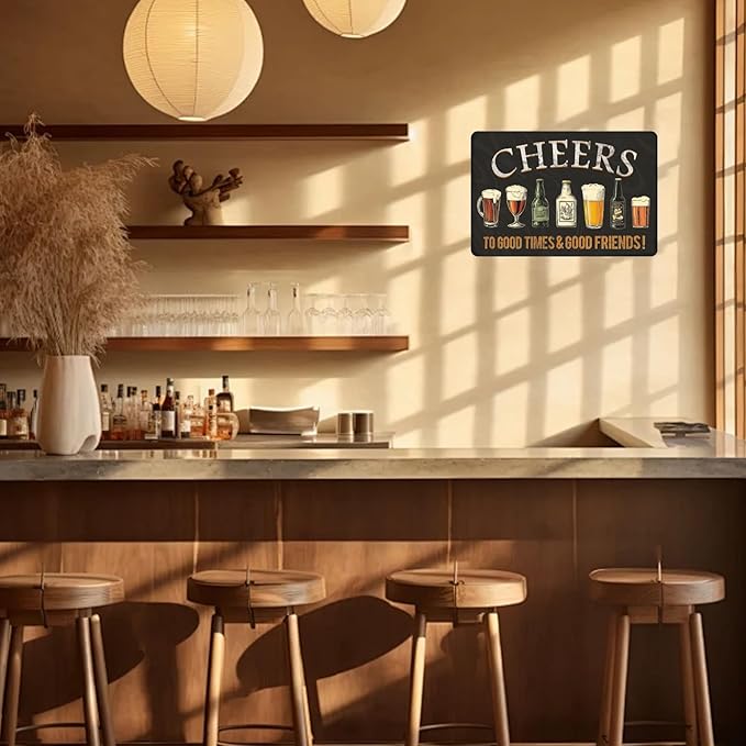 Vintage Metal Sign Cheers To Good Times & Good Friends Tin Sign Funny Walll Decor for Bar Kitchen Pubs Cafe Home Garage 12×8 Inch