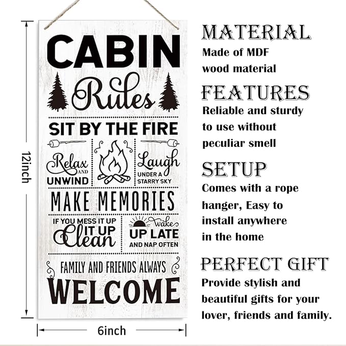 Wooden Cabin Wall Art Plaque, Welcome Sign for Cabin, Cottage, Farmhouse Door - Decorative Hanging Decor for Indoor Outdoor