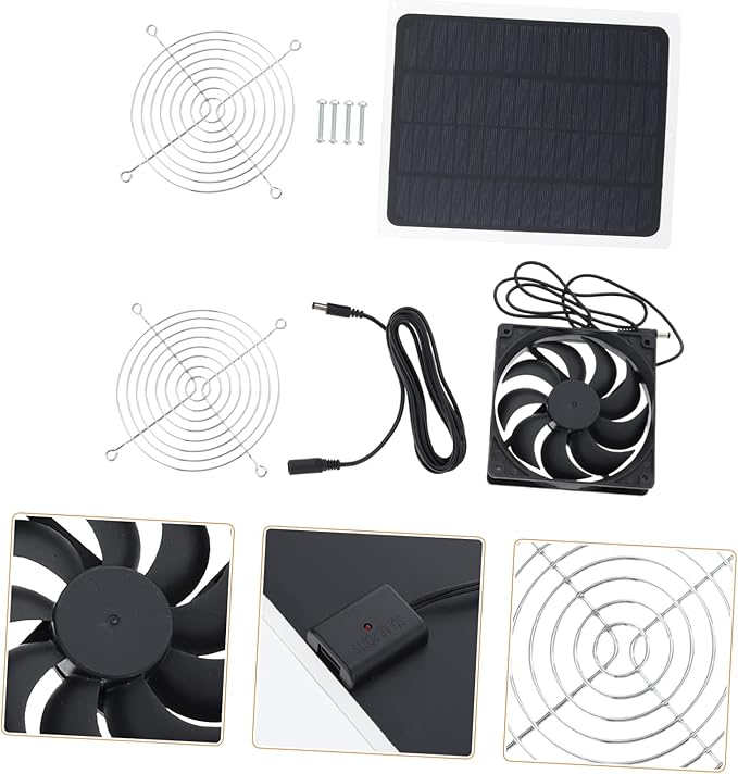 1set Solar Powered Chicken Coop Fan Small Exhaust Fan for Livestock Greenhouse High Efficiency Outdoor Cooling