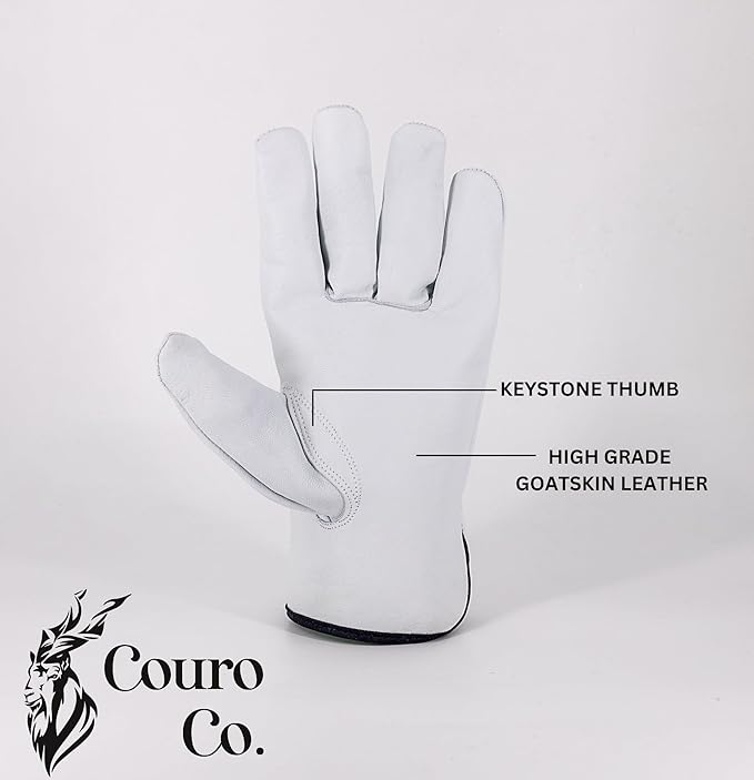 3-Pair Goatskin Leather Work Gloves I Driver Gloves for Construction, Industrial, Truck Driving, Warehouse, Gardening