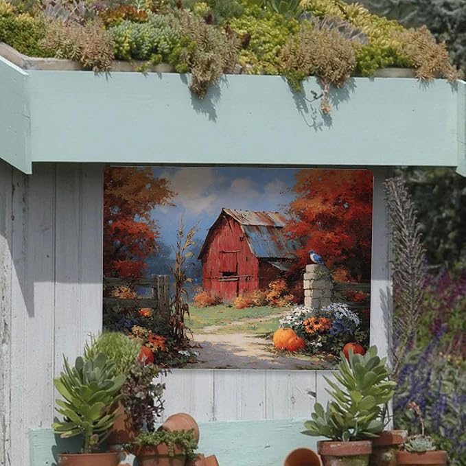Rustic Red Barn Metal Plaque Signs, 12X16 Inch Vintage Tin Exquisite Artistic Poster, Classic Oil Painting Styles,Perfect For Porch, Cabin, And Country Kitchen Wall Art Decoration