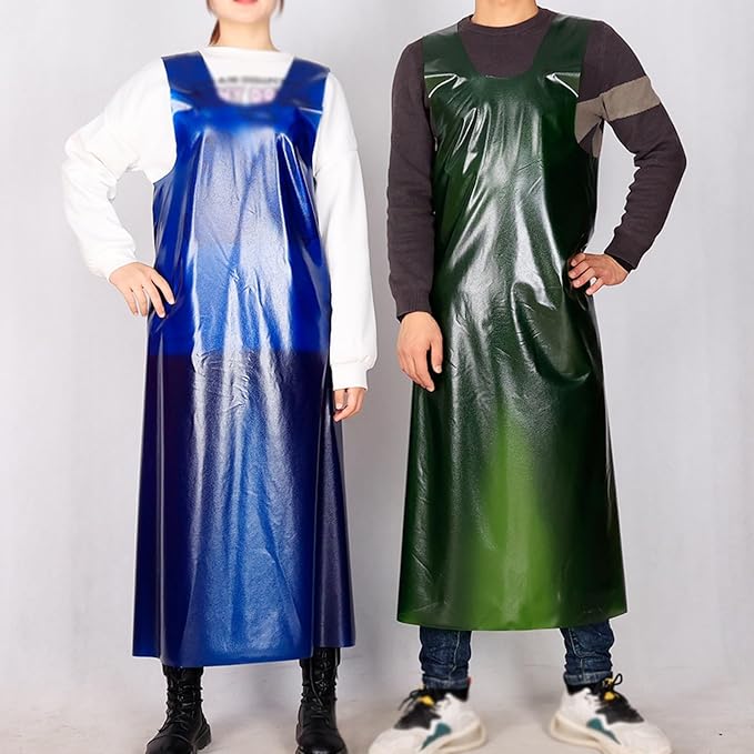 Reversible Waterproof and Oilproof Cowboy Apron Double Shoulder Apron Thickened Back Dressing Gown (Color : Blue)