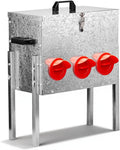 VINGLI Chicken Feeder with 6 Feeding Ports, 40 lb No Waste Large Capacity Metal Poultry Feeder with Handles and Lid for Backyard Chickens and Poultry (6 Ports)