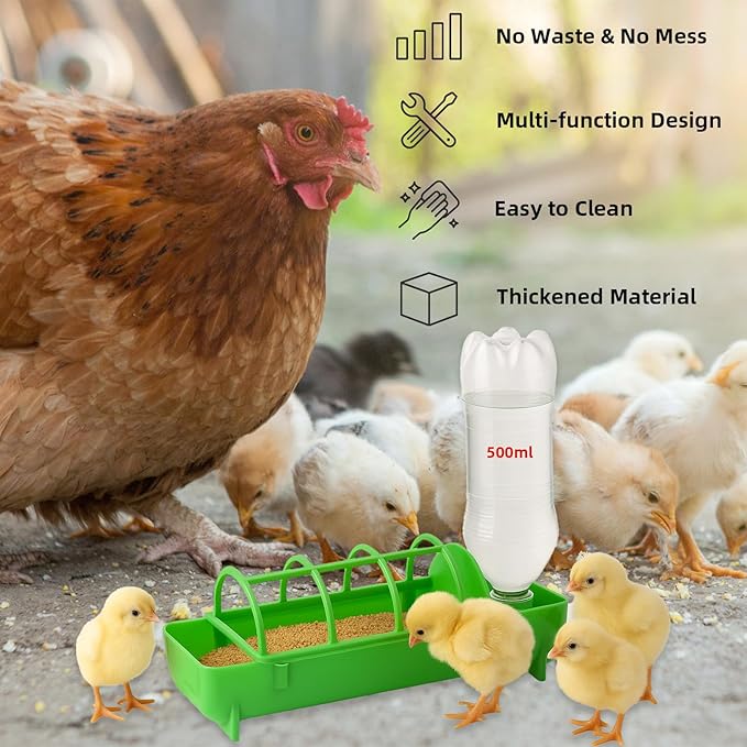 4 Pack 2-in-1 Chicken Feeder and Waterer Kit, Spliceable No Waste Quail Feeder Automatic Waterer, Chick Coop Accessories for Chicken, Ducks, Quail and Pigeons