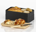 Bread Box for Kitchen Countertop - Metal Bread Storage with Bamboo Cutting Board Lid & Bread Knife, Corner Bread Container for Homemade Bread and Toast, Black