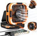 25000mah Camping Solar Fan, 120° Oscillation Rechargeable Solar Powered Fan with LED Light, 6 Adjustable Speeds Battery Powered Portable Fans, USB-C Fans for Travel Tent Camping Accessories