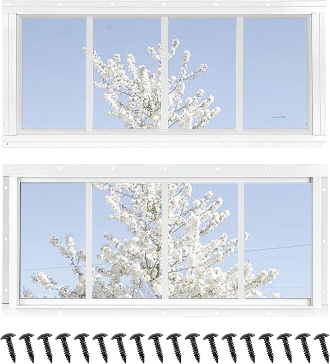 Shed Windows 2 Pack, Fixed Transom Windows 10" x 23" with Tempered Glass, Garage Doors Window for Shed, Chicken Coop, Playhouse, Household (White)