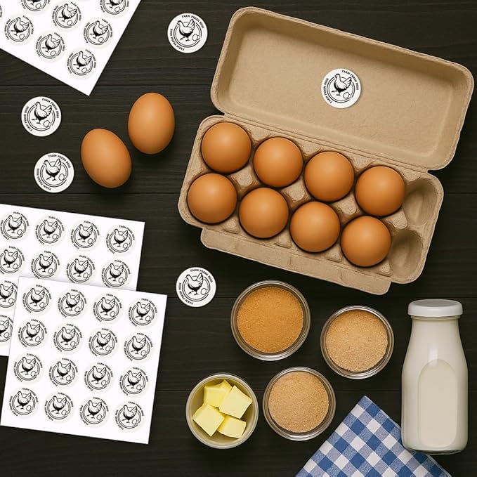 320 Pcs Farm Fresh Eggs Labels, 2 Inch Round Simplicity Retro Style Egg Carton Sticker Waterproof Adhesive Egg Packaging Sticker for Box Container Carton Farm Supplies