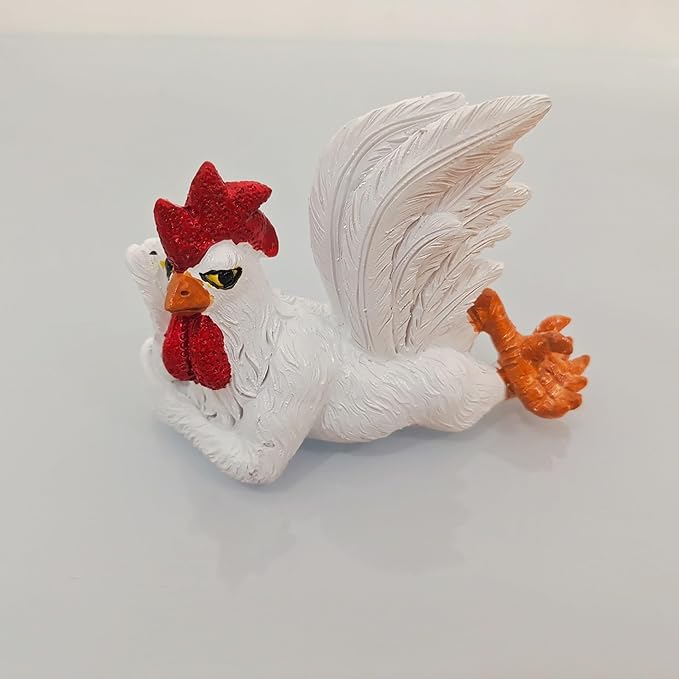White Rooster Statue | Rustic Farmhouse Table Sculpture with Unique Posture, Charming Figurine for Kitchen, Mantel, or as a Festive Housewarming Gift