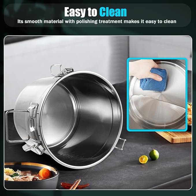 12L/3.17Gal Stainless Steel Airtight Canister 0.6mm Silver Food Storage Canisters with Airtight Lid&Locking Clamp Rice Cereal Grain Canisters Container Bucket for Rice Milk Coffee Bean Storage
