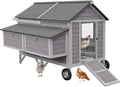 Chicken Coop with Strong Iron Frame, 68.1" L Large Wooden Poultry Cage with 8.1" Big Wheels, Outdoor Chicken House with Two Nesting Boxes for 6 Chickens