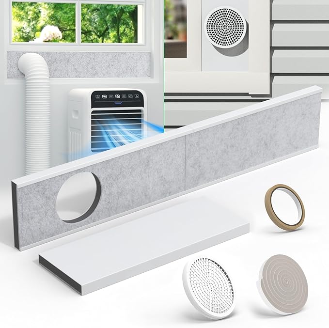 Forestchill Portable Air Conditioner Window Vent Kit with Insulation Foam Panels, Adjustable AC Vent Seal Kit with Mesh Guard for 5" Diameter Exhaust Hose, Insulates Heat & Reduces Noise from Outside