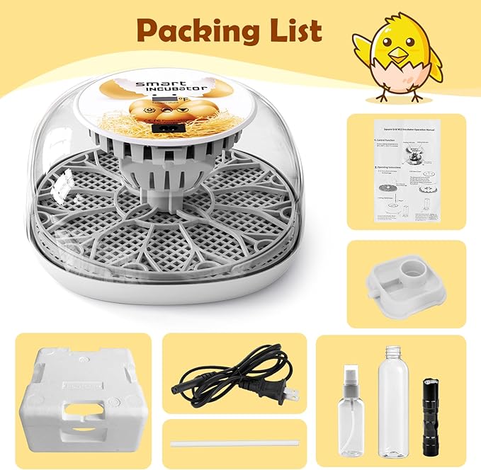 Egg Incubator for Hatching Chicks, Automatic Egg Turner Holds 12 Eggs, Smart Incubator 360° Clear Window with Temperature Display Egg Candler for Small Poultry Chickens Ducks Quails Eggs