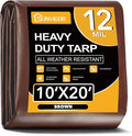 Sunvigor Tarp Waterproof 10x20Ft, Extra Thick 12 Mil Heavy Duty Tarp Cover, Tear & Fade Resistant, Outdoor Tarps with Brass Grommets and Reinforced Edges for Roof, Camping, Patio, Boat (Brown)