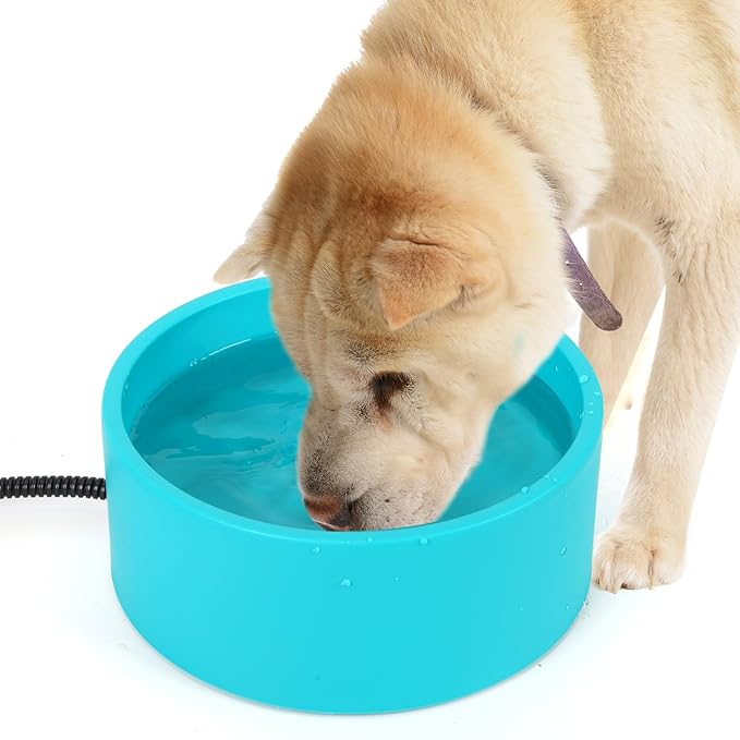Heated Water Bowl for Cats & Dogs, 3.2L Heated Dog Bowl, Outdoor Heated Dog Water Dish in Winter, Thermostatic Control Anti-Freeze Heated Pet Water Bowl for Chicken,Duck,Goose,Rabbit