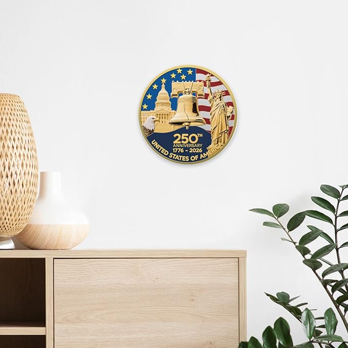2026 United States 250th Anniversary Round Metal Sign, Home Decor Metal Wall Signs 250th Anniversary USA, 250 Patriotic American Flag Decorative Signs, Gift for US Citizens, Hanging Wall Decor