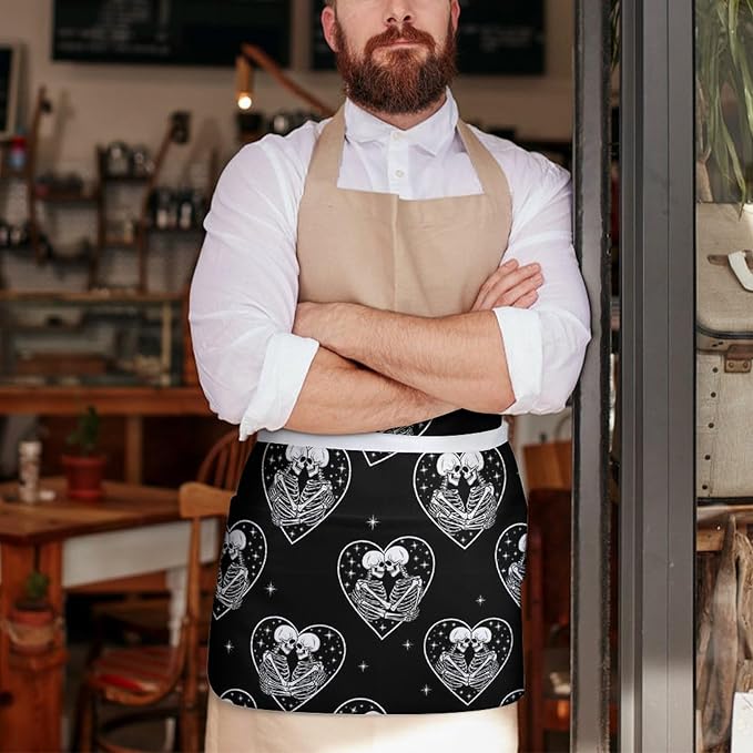 Unisex Apron for Cooking Server Waitress Half Waist Apron with 3 Pockets