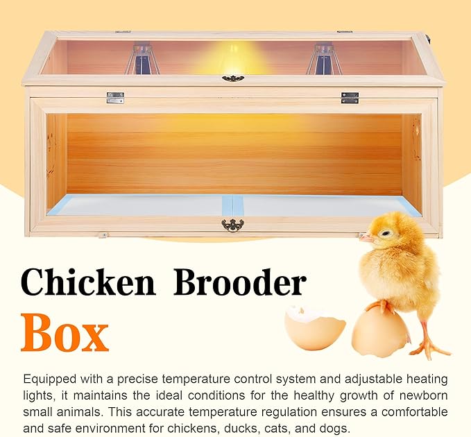 Large Drawers Brooder Box for Chicks, 32”L X 18”W X 16”H Chicken Nesting Box with Heat Lamp, Thermostat, Pet Diaper, Feeder, Waterer for Quails, Bunnies, Hamsters, Lizards