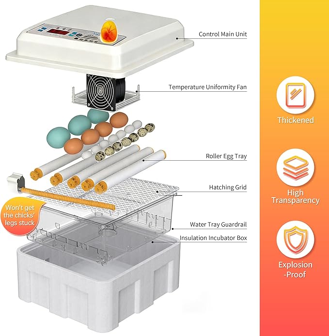 Incubators for Hatching Egg 16Eggs Digital Temperature Control Egg Candler and Alarm, External Water Port, Auto Egg Turning & 360°Air Circulation System for Chicken Coop, Duck, Goose & Quail Eggs