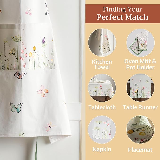 Maison d' Hermine 100% Cotton Apron for women with Pocket Kitchen Chef Apron for Men Cooking Easter Decorations