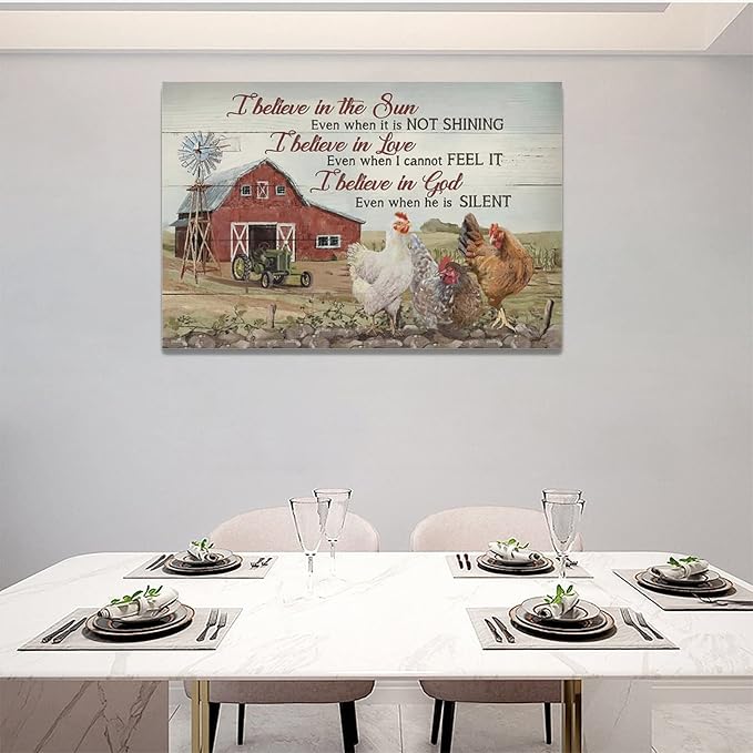 banonaty Rooster Kitchen DecorWall Art Rustic Farmhouse Chicken Barn PicturesWall Decor Country Inspirational Quotes Canvas Prints Home Office Decorations For Bathroom Dinning Room Framed 24/inx16/in