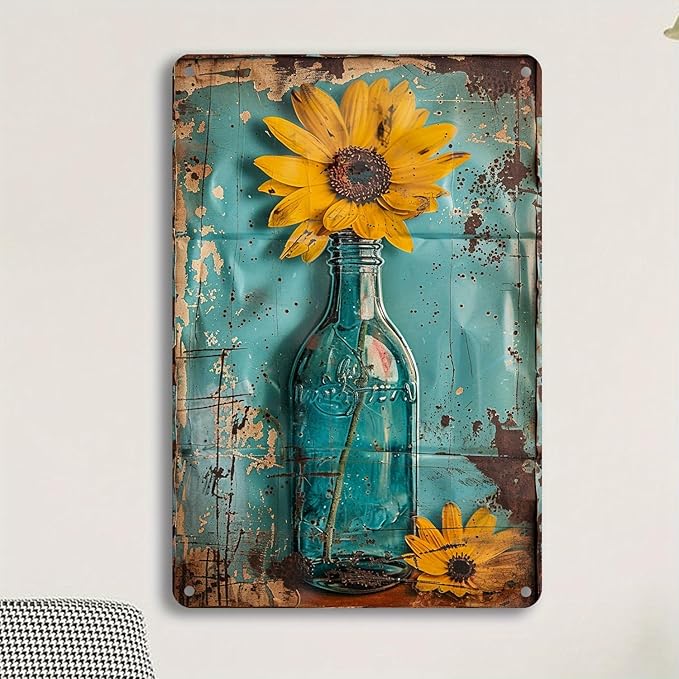 Vintage Tin Metal Summer Sunflower Art Tin Sign, Vintage Wall Decoration, Restaurant, Cafe, Club Wall Decoration 12 * 8in