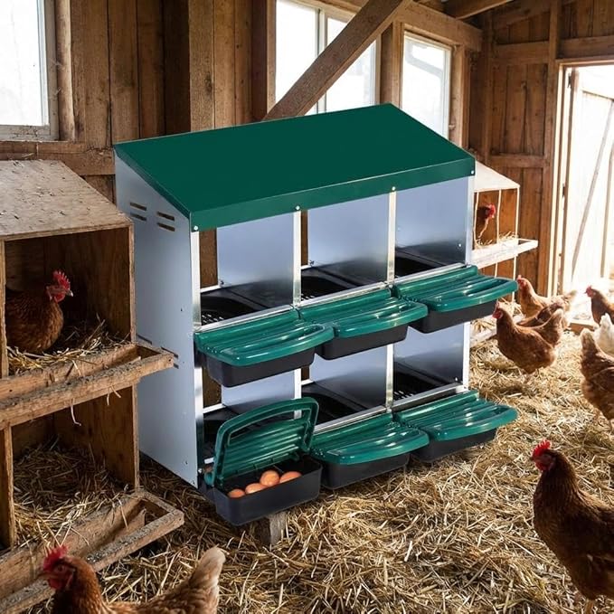 Metal Chicken Nesting Boxes, Roll Away Egg Collection with Lid Cover to Protect Eggs, Easy Clean Ventilated Design for Chicken Coop, Hen Roosting Boxes for Laying