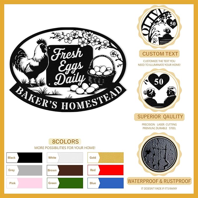 Personalized Chicken Coop Metal Signs, Custom Farm Chicken Coop Sign, Customized Farm Metal Signs Outdoor, Custom Large Hanging Hen House Sign for Farms, Barn, Farmhouse, Ranch