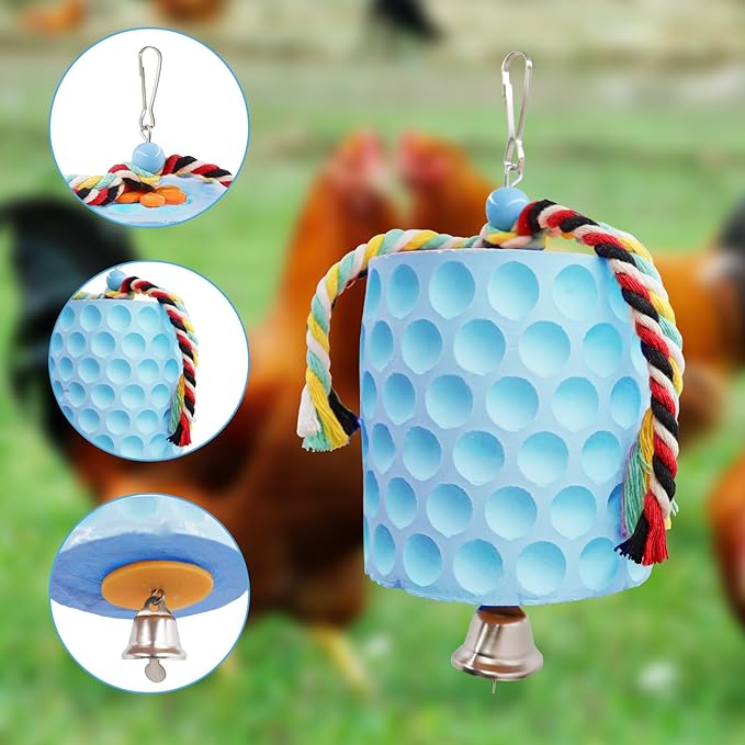 Oooct Large Chicken Chewing Toy, Chick Beak Grinding Calcium Stone with Bells, Chicken Coop Accessories, Cage Toys for Cockatiel Parakeet Parrot Budgies Rat Hamster Rabbit Bunny Blue