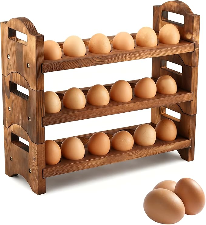 Wooden Egg Holder Countertop, ‌3-Tier Wooden Egg Holder & Storage, 36-Hole Stackable Rack for Fresh Eggs, Easter Eggs, Home Kitchen Organizer