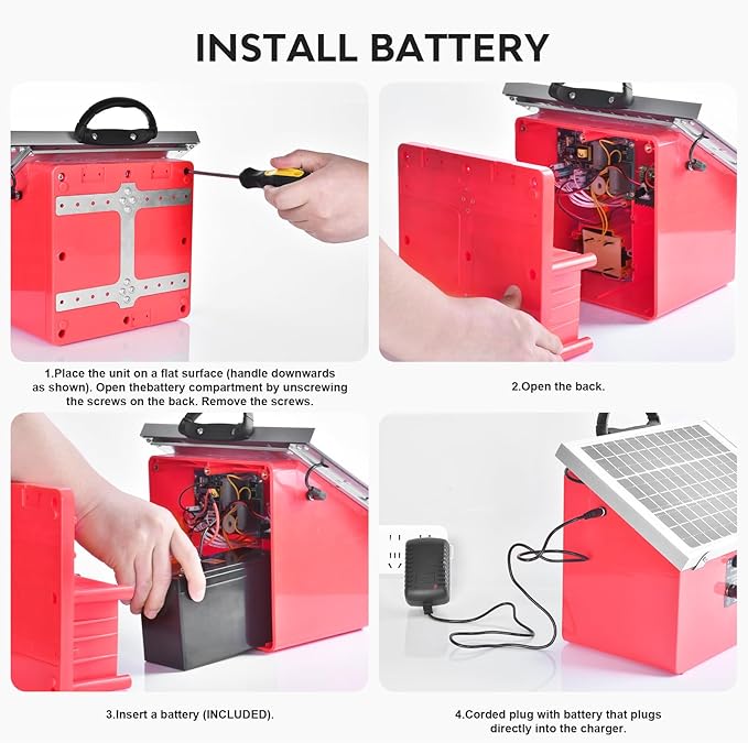 Solar Electric Fence Charger for Livestock,20 Miles Protection Range,24H/14D Uninterrupted Power,9.5KV Adjustable Output,7.5W Solar Panel,0.5 Joules Energy Output