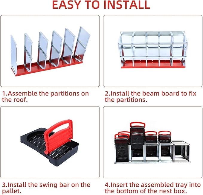 Chicken Nesting Box, 10 Compartments Roll Away Eggs Laying Boxes, Cleanable Pull Out Hen Roosting Boxes, Durable & Easy to Install, Red