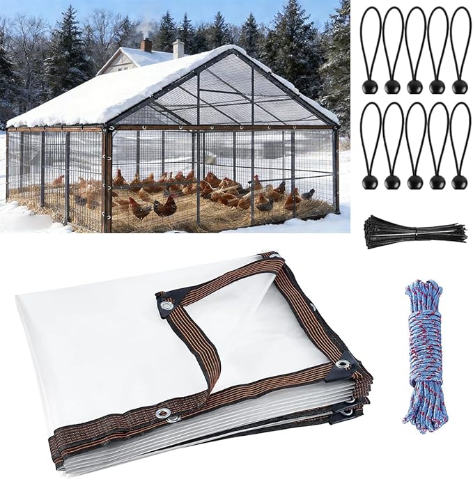 6.6x13ft Chicken Coop Cover for Winter Waterproof Chicken Coop Insulation Windproof Winterizing Chicken Run Tarp for Outdoor Outdoor Poultry & Patio Porch Protection