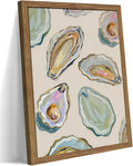 Framed Oyster Shell Canvas Wall Art, Colorful Abstract Wall Art Print, Coastal Beach House Wall Decor, Summer Dining Room Picture Poster, Modern Kitchen Oyster Oil Painting Artwork 8x10 inch