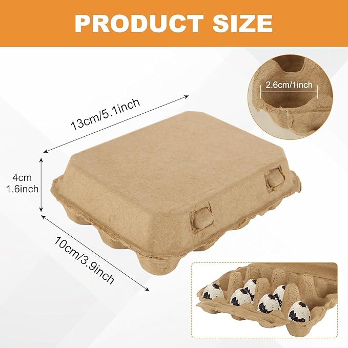 50Pcs Quail Egg Cartons, 5.1X3.9 X1.6Inch Quail Egg Holder, 3x4 Blank Natural Pulp Paper Jumbo Eggs Carton Bulk with Scissors for Home Kitchen Farmhouse Refrigerator