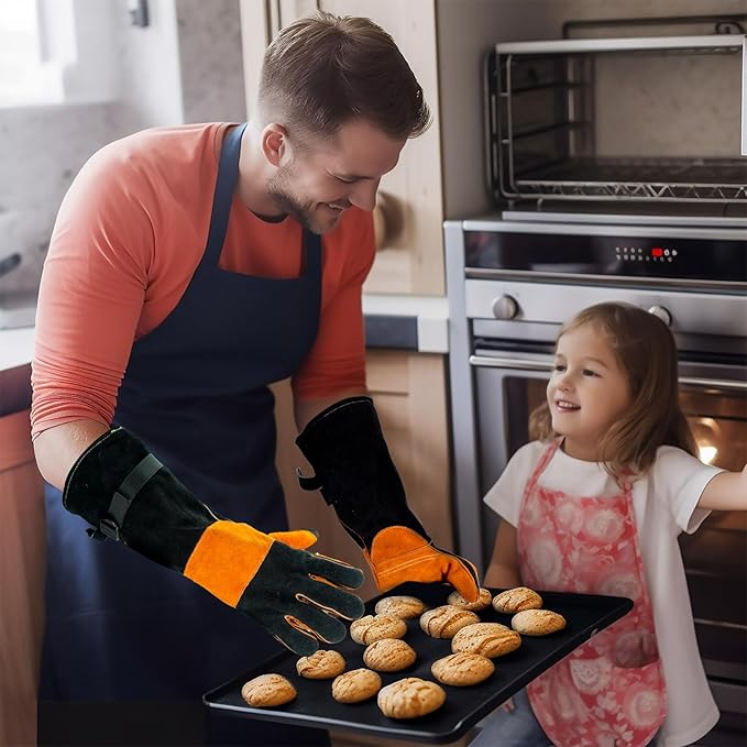 Leather-Welding-Gloves Heat/Fire-Resistant Kevlar-Gloves for BBQ,Grill,Camping,Stick,Animal-Handling-Gloves
