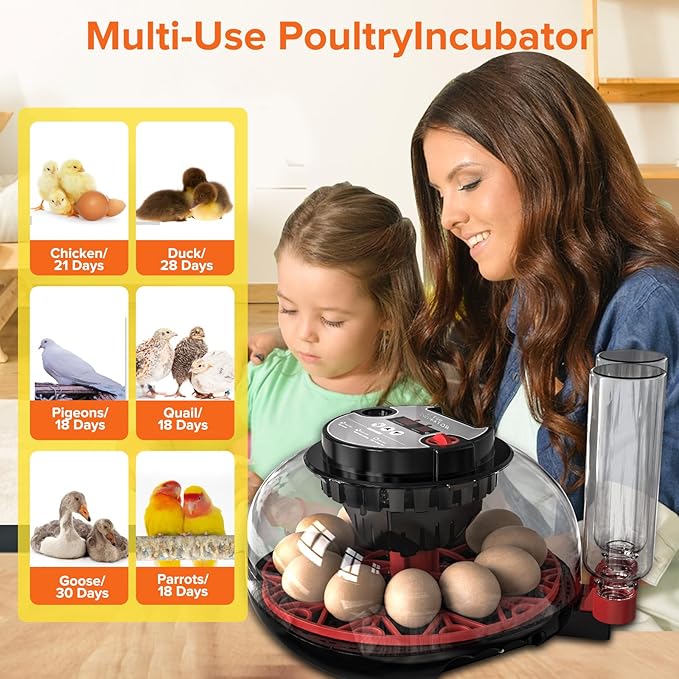 Incubator with Automatic Egg Turning and Humidity Control, Incubators for Hatching Eggs, Chicken, Ducks, Goose, Pigeon, Quail, Parrot Incubator for Farm, Lab, Science Classroom, Home