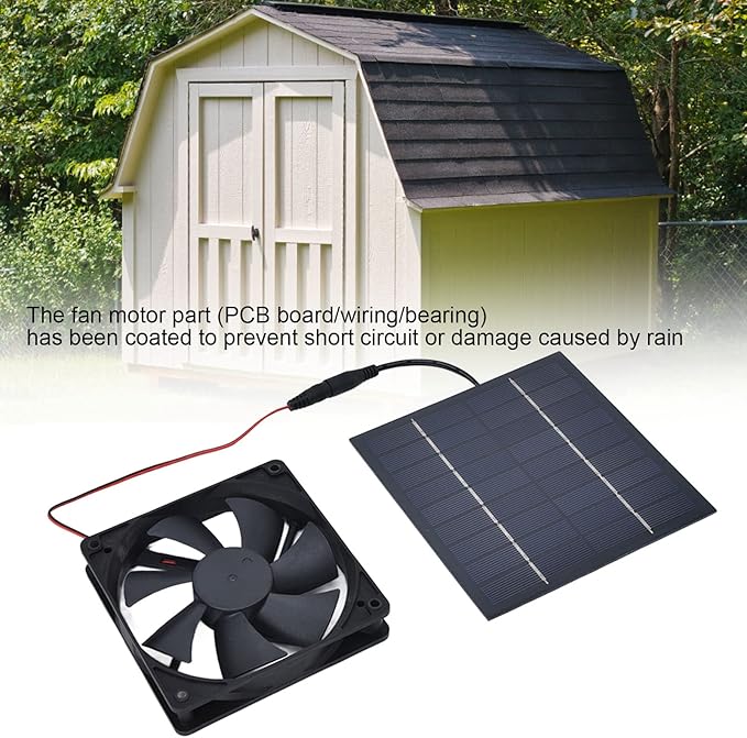 Luqeeg 10W Solar Powered Exhaust Fan, Single Fan Solar Panel Kit for Chicken Coops Greenhouses, with Applicable Scope for Household, Greenhouse, Material