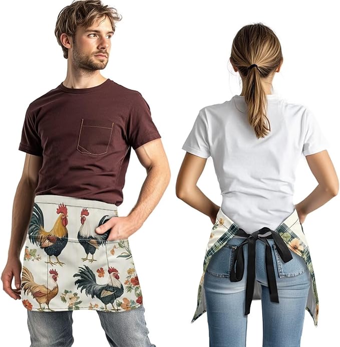 Waistress Apron with Pockets Coffee Waiter Apron Long String Chef Half Aprons for Cooking Kitchen Hairdresser