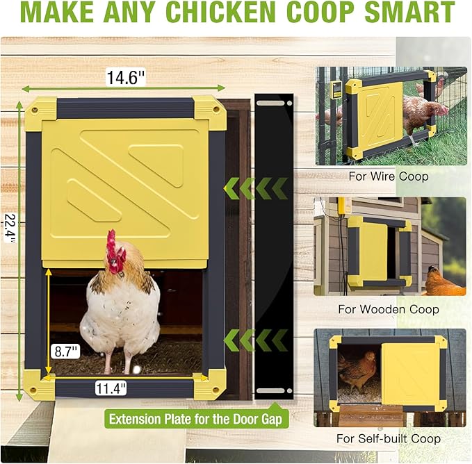 GUTINNEEN Automatic Chicken Coop Door Solar Powered Auto Chicken Door Opener for Chicken House Duck Run (Black)
