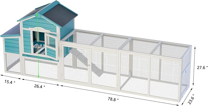 121" Large Chicken Coop with Nesting Box,Wooden Hen House W/Ramp & Sliding Trays,Waterproof Poultry Cage W/Sloped Asphalt Roof & Lockable Door,Poultry Cage for Small to Medium Pets,Blue