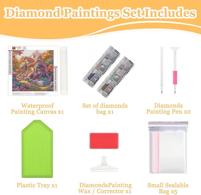 MAXBYE Diamonds Painting Kits for Adult, House Flower Diamond Art Kits for Beginners, DIY 5D Full Drill Floral Diamond Dots Gem Art Kits for Home Decor 12x12in